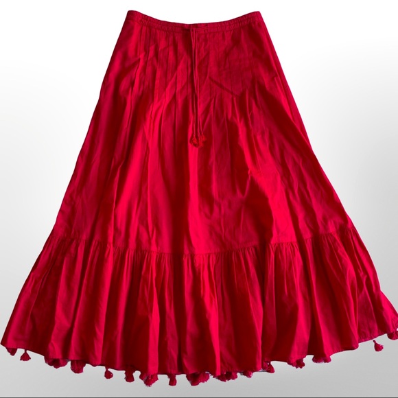 Country Road Dresses & Skirts - COUNTRY ROAD cotton maxi skirt tassels red, size 8 (fits 8 and 10) like new